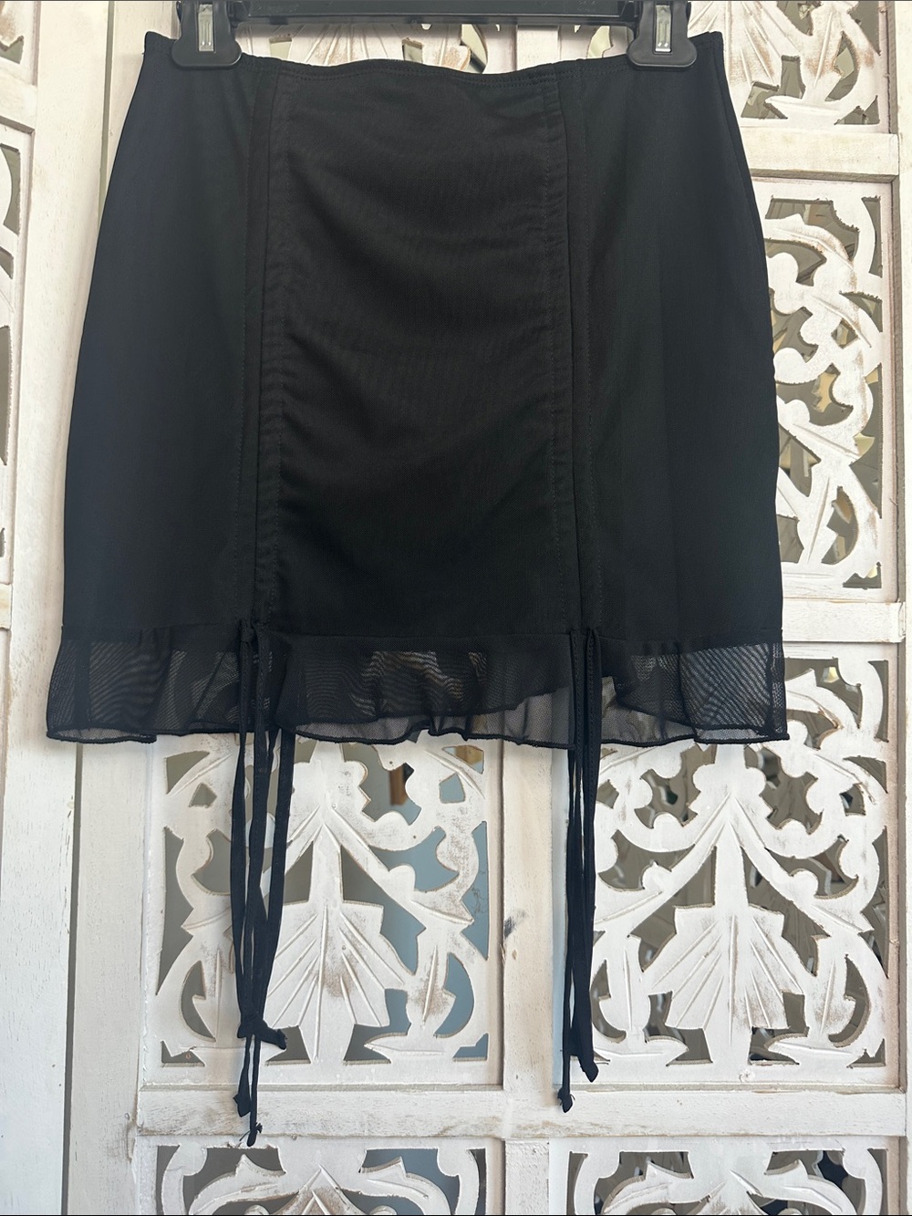 Edikted Black Mini Skirt with Sheer Hem and Tie Details